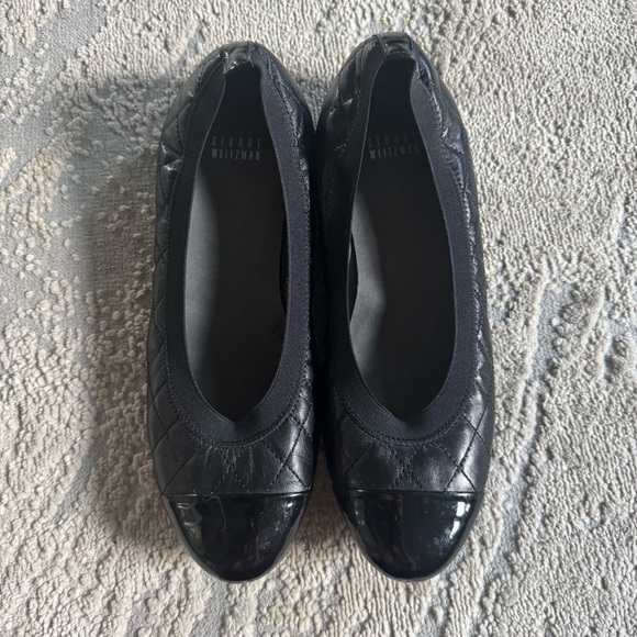 Stuart Weitzman Cap Toe black Ballet Flats leather Quilted Stretch 9.5 - Picture 3 of 14